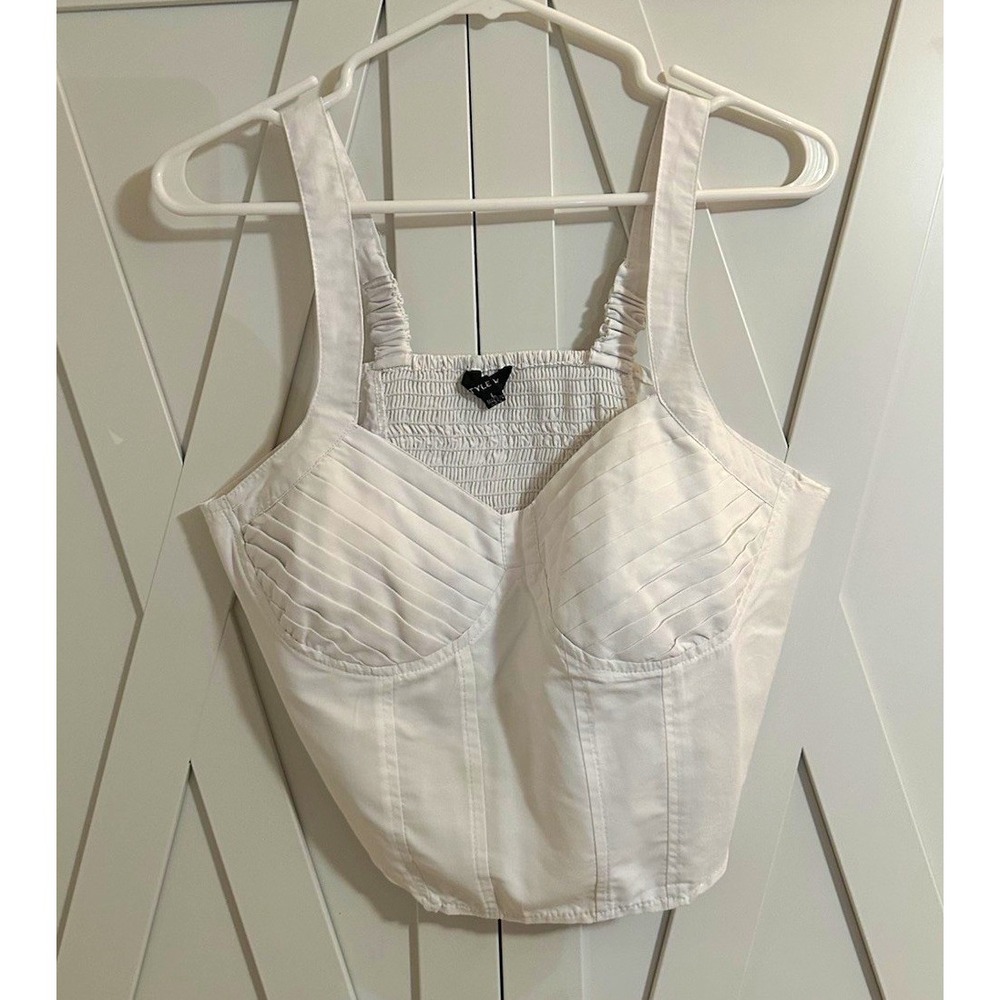 STYLE ENVY White Solid Opaque Corset Bustier Top, Women's Regular Size L